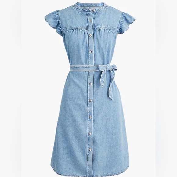 J. Crew Factory Dresses & Skirts - J. Crew Factory Light Blue Denim Midi Button-Front Dress with Tie Belt